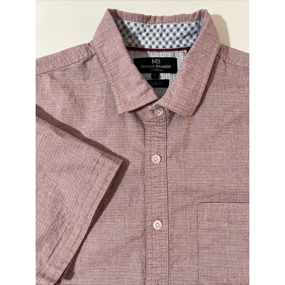 Michael Brandon MB Men's Slim Fit Shirt Stretch  Pink Easter Large‎ L